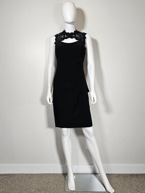 Joseph Ribkoff Black Lace-Accent Halter Midi Dress Sz 8